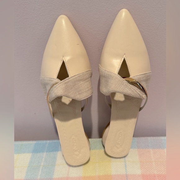 None Shoes - New Cream Minimalist Heels with Textured Straps